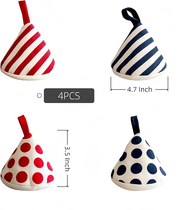 4-Pack Heat Insulated Triangle Cotton Handle Covers | Cast Iron Skillet/Dutch Oven Lid Grip, Reusable Hot Pot Holders for Frying Pans, Enameled Dutch Ovens & Oven Cookware