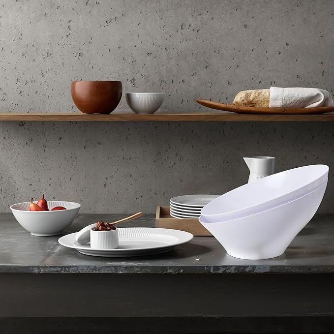 bUCLA 12 Pack White Plastic Serving Bowls - 20 OZ Angled Party Table Salad and Fruit Bowls Disposable for Chip&Candy, Ideal for Wedding