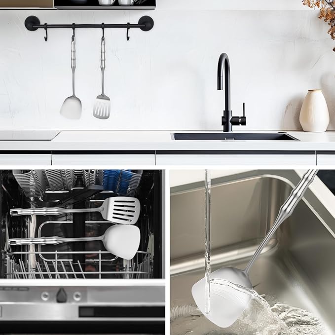 Stainless Steel Cooking Utensils Set Kitchen Tools Set, 2pcs Metal Utensils for Cooking, 14 inch Long Wok Utensils Set