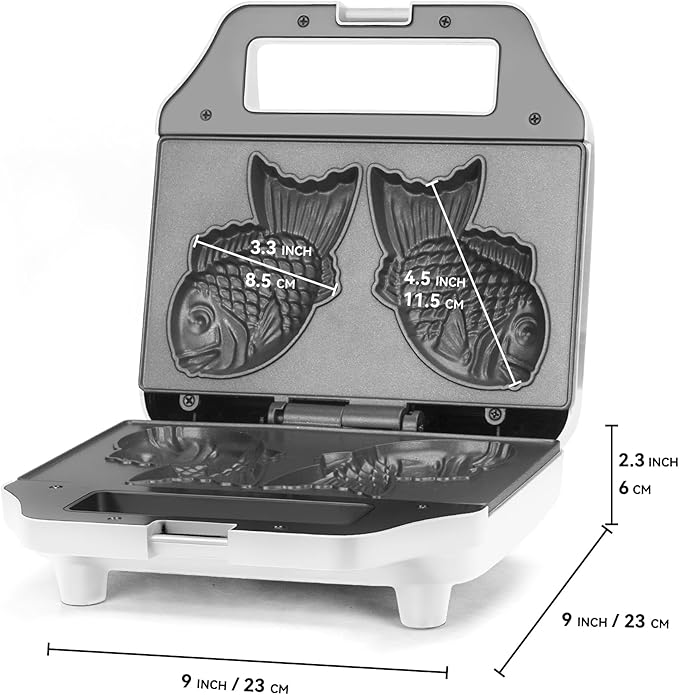 Taiyaki Fish-shaped Waffle Maker, 2 Pcs Electric Japanese Fish Shaped Waffle Iron Pan, Dual Non Stick Cooking Plates, Recipe Included, White