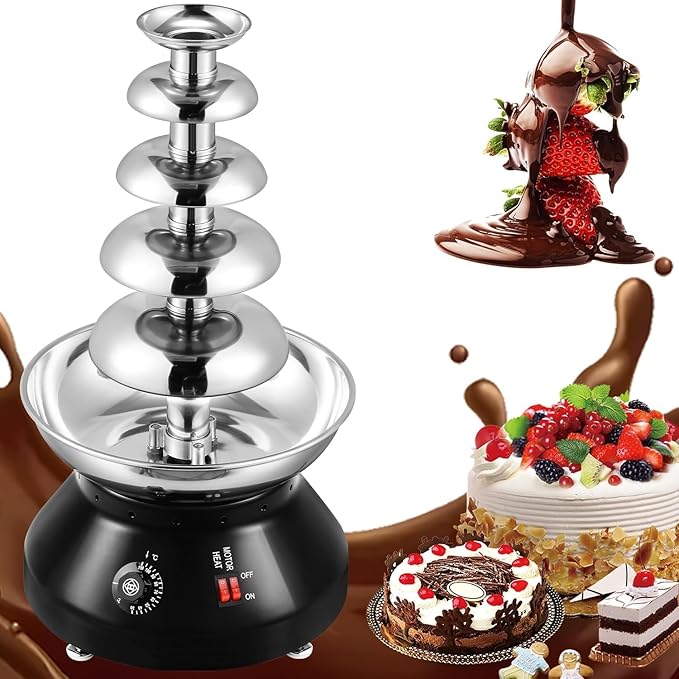 Chocolate Fondue Fountain 5 Tiers Digital Stainless Steel Electric Cheese Fountain Chocolate Dipping Warmer Chocolate Melting Heating Machine Hot Chocolate Fondue Tower (Black-5 Tiers)