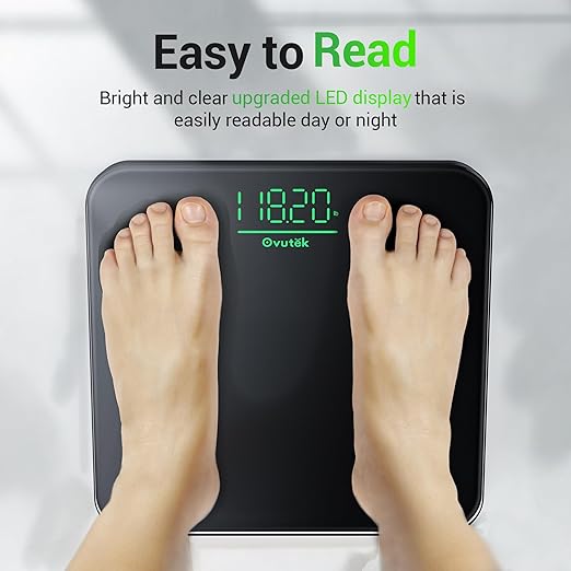 Bathroom Scale for Body Weight, Highly Accurate Digital Weighing Machine for People, Upgraded Batteries Included, Compact Size, LED Display, Physician Scale with Sturdy Tempered Glass, 400lb