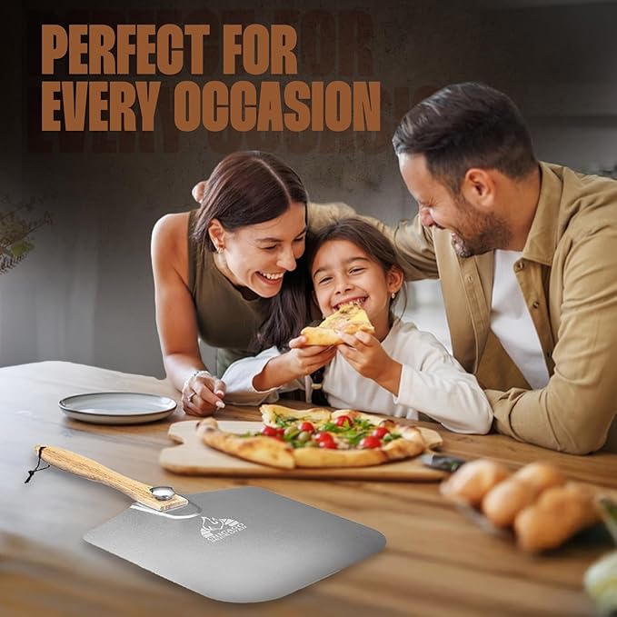 Aluminum Pizza Peel 12" x 14" with Foldable Wooden Handle, 25" Long Turning Spatula, Pizza Paddle, Pizza Spatula Paddle, Aluminum Metal Pizza Peel 12 Inch, Pizza Accessories