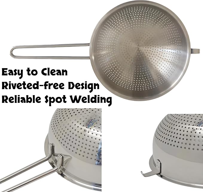 7-Inch Stainless Steel Strainer Colander with Handle, 1.5 Qt, Small, Ideal for Draining, Straining or Rinsing, Rivet-free Design, Easy to Clean