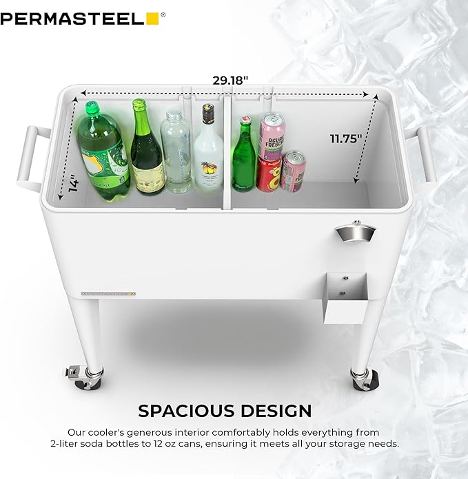 Permasteel 80 Quart Party Cooler, Rolling Ice Chest with Wheels and Handles for Indoor Outdoor Patio