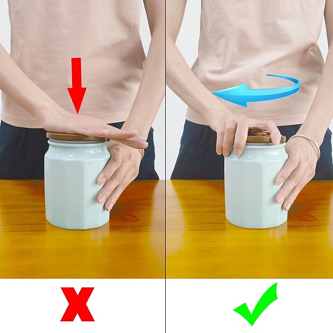 Ceramic Canister Sets for Kitchen Counter, 4-Piece Food Airtight Storage Jars for with Wood Lid, Storage Container for Coffee, Flour, Tea, Candy, Cookie, Spice