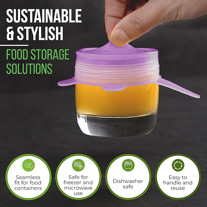 Reusable Silicone Stretch Lids for Food Storage in Fridge - Elastic Heat-Resistant Bowl Covers, Cups, Cans, Jars - Universal Food Grade Lid - Dishwasher Safe -7 Pack-Lavender Bloom Stretchy Lid Set