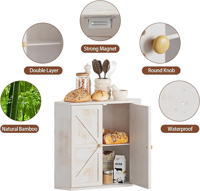 Corner Bread Box for Kitchen Counter Double Layer Bamboo Bread Storage Container Large Capacity Bread Storage Bin Farmhouse Breadbox Organizer