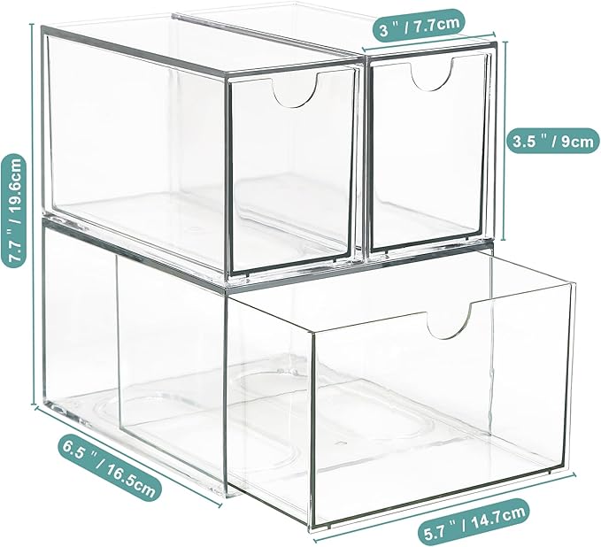 3 Tea and Coffee Organizer and Storage, Acrylic Tea Bag Holder Organizer, Plastic K Cup Drawer Container for Cabinet