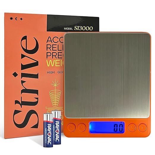 Strive 3000g x 0.1g High Accuracy Digital Gram Pocket Scale. Precision Sensor for Herbs, Powders. Food, Coffee, Jewelry, and More. Portable & Durable Design. Multi-Use Scale for Home/Professional Use