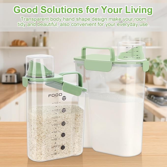 Airtight 10LBS/ Rice/Cereal/Dry Food Storage Container BPA Free, 5.28Qt Clear Plastic Kitchen and Pantry Organization Bin Suitable for Oats, Flour, Sugar, Pasta, Pet Food, etc (Fruit Green