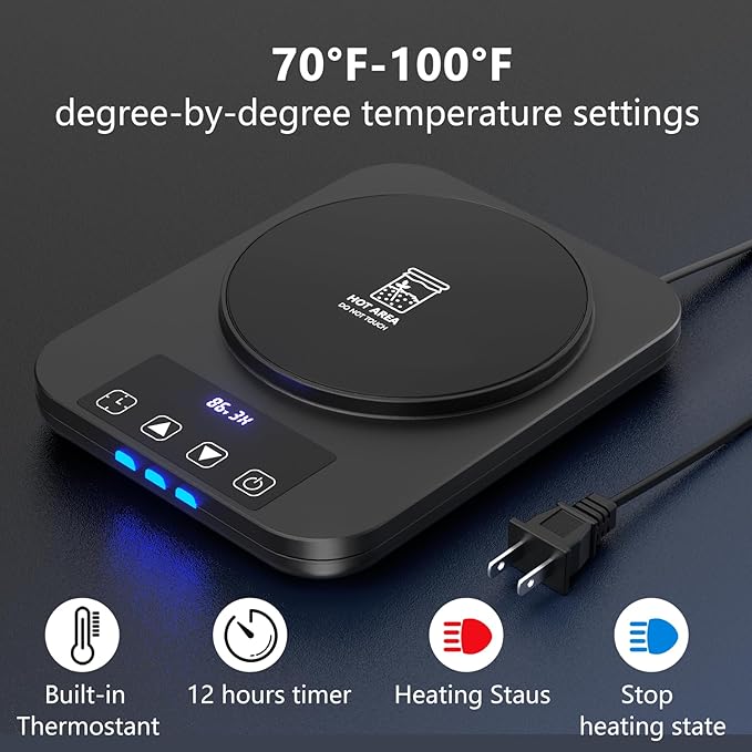 Sourdough Starter Warmer, Precise 1°F Thermostat Control (70-100°F) Sourdough Warming Mat, Smart memory Warming On/Off, 12-Hour Timer Sourdough Warmer（Black）