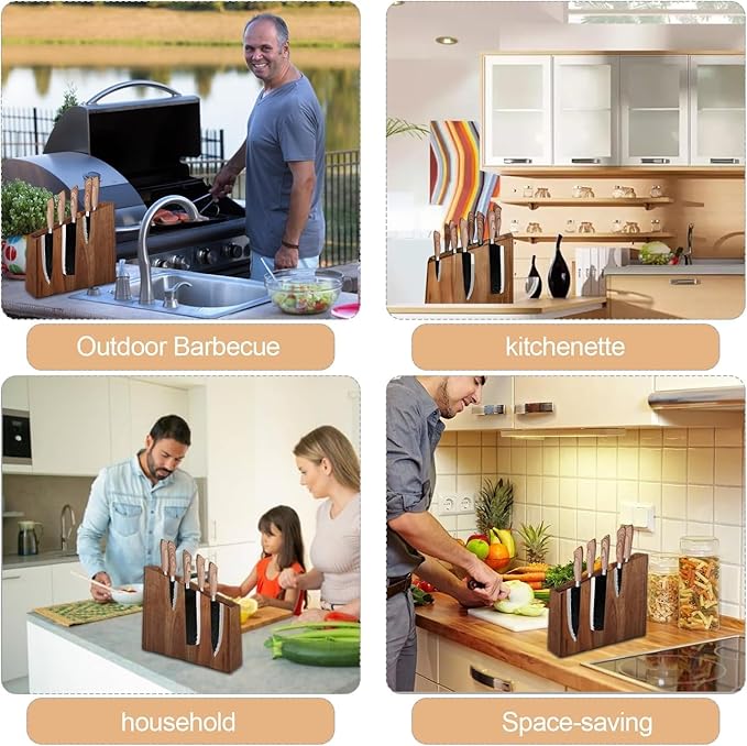 Resafy Magnetic Knife Holder Black Wooden Block Knife Display Holder Rack Magnetic Stands with Strong Enhanced Magnets Kinves Strip
