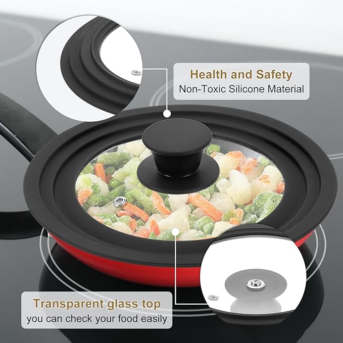 uxcell 1Pcs Universal Lid for Pot Fit 10, 11, 12 Inch Diameter Cookware, Replacement Pan Lids with Heat Resistant Silicone Rim, Steam Vent Pan Lid for Pots, Frying Pans, Skillets, Black