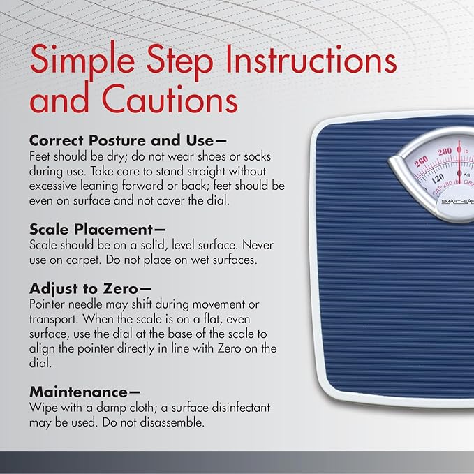 SmartHeart Analog Body Weight Scale | Mechanical Scale | 286 lbs / 130 kg Capacity | Non-Skid Platform | Easy Dial Calibration | No Batteries Needed