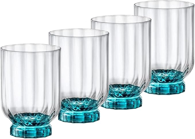 Bormioli Rocco Florian 12.6 oz. Double Old Fashioned DOF Glasses, Lucent Blue, Set of 4