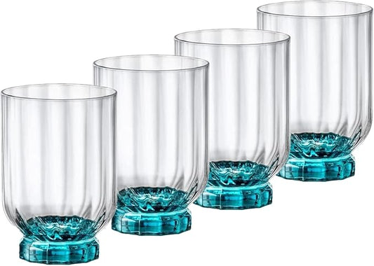 Bormioli Rocco Florian 12.6 oz. Double Old Fashioned DOF Glasses, Lucent Blue, Set of 4