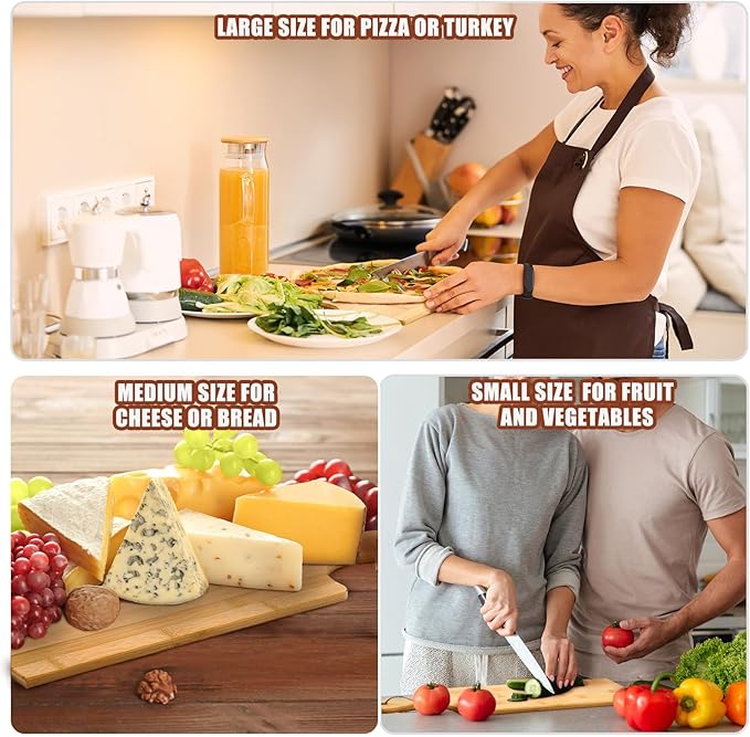 Patelai 12 Packs Wooden Cutting Board Set with Handles Large Kitchen Serving Plain Chopping Board Bulk Gifts for Mom for Vegetables Meat Pizza Cheese Fruit Bread(Bamboo,17 x 6 Inch)