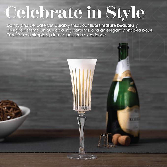 Vikko Champagne Flutes, Timeless Collection 6 Ounce Elegant Wine Glass for Fine Dining, Set of 4 White Goblets with Stem, Dishwasher Safe