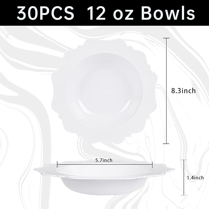 COLOSUS Plastic Multi-color Bowls (30 Pack) 12 Oz Disposable for Party Dessert/Salad Bowl, Fancy Shatterproof Dinnerware for Catering, Holidays, Children Party, and Everyday Use