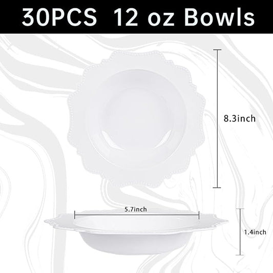 COLOSUS Plastic Multi-color Bowls (30 Pack) 12 Oz Disposable for Party Dessert/Salad Bowl, Fancy Shatterproof Dinnerware for Catering, Holidays, Children Party, and Everyday Use