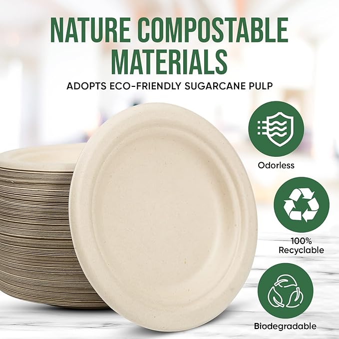 Paper Plates 6 Inches, 100 Pack Disposable Plates – 100% Compostable Plates, Water & Oil Proof Dessert Plates, Microwavable Small Paper Plates, Perfect Paper Plate For Party - Brown