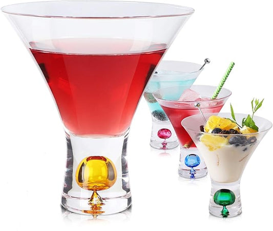 Martini Glasses Set of 4 - Christmas Gift Stemless Crystal Margarita Glasses 6oz Hand Blown Colored Cocktail Glasses Great for Martini, Margarita - Color Will Not Leak Off-Hand Wash Only