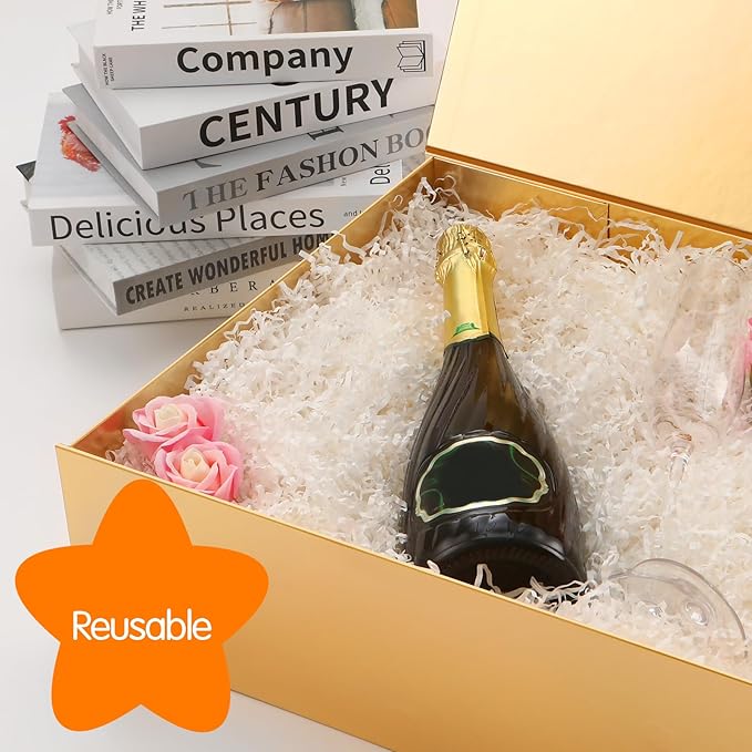 5 Extra Large Gift Boxes with Lids, 16.3x14.2x5 Inches, Gold, Bridesmaid, Christmas Magnetic Gift Boxes for Clothes and Large Gifts