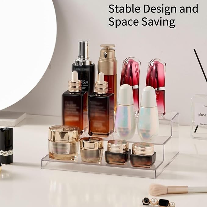 vacane Clear Spice Rack, 3 Tiered Shelf Spice Organizer for Cabinet, Spice Shelf and Perfume Organizers Make Up Organization Great for Pantry, Bathroom, Kitchen, Bedroom, Office 2 pack