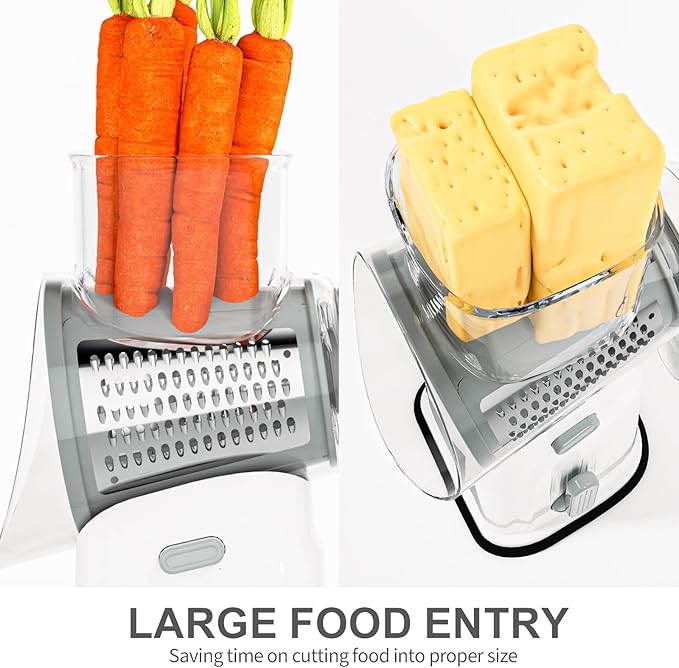 Ourokhome Rotary Cheese Grater Cheese Shredder, Mandoline Vegetable Slicer with 5 Interchangeable Blades and Strong Suction Base for Fruit, Vegetables, Nuts White