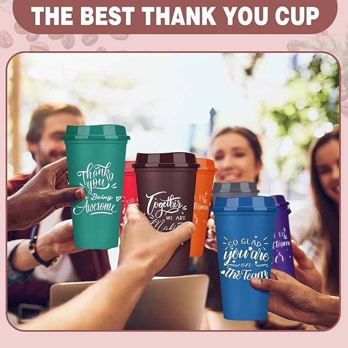 Pickmesh 15 Pcs Employee Appreciation Gifts Christmas Thank You Gift for Team Building 16 oz Teacher Plastic Coffee Cup with Lid Inspirational Travel Tumbler for Coworker Staff Pastor (Colorful)