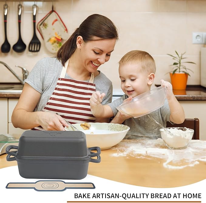 Cast Iron Bread Pan with Lid, Cast Iron Bread Loaf Pan with 2 Silicone Bread Mats, Sourdough Loaf Pan with Lid, Heavy Duty Loaf Pans for Oven Baking Bread, Bread Pans for Homemade Bread
