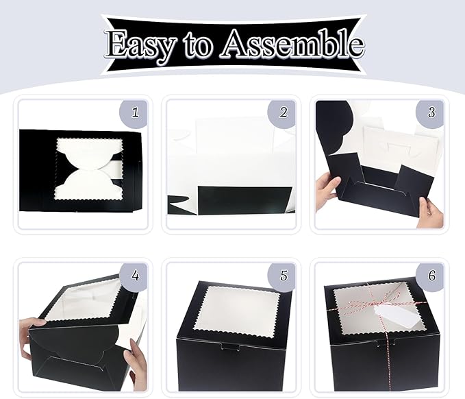 20Pcs Mini Cake Boxes with Window, 6x6x5 Inches Black Bakery Boxes, Small 4 Cupcake Boxes, Cake Packaging for Pastries, Cookies, Chocolates, Cupcakes, Birthday Party, Wedding