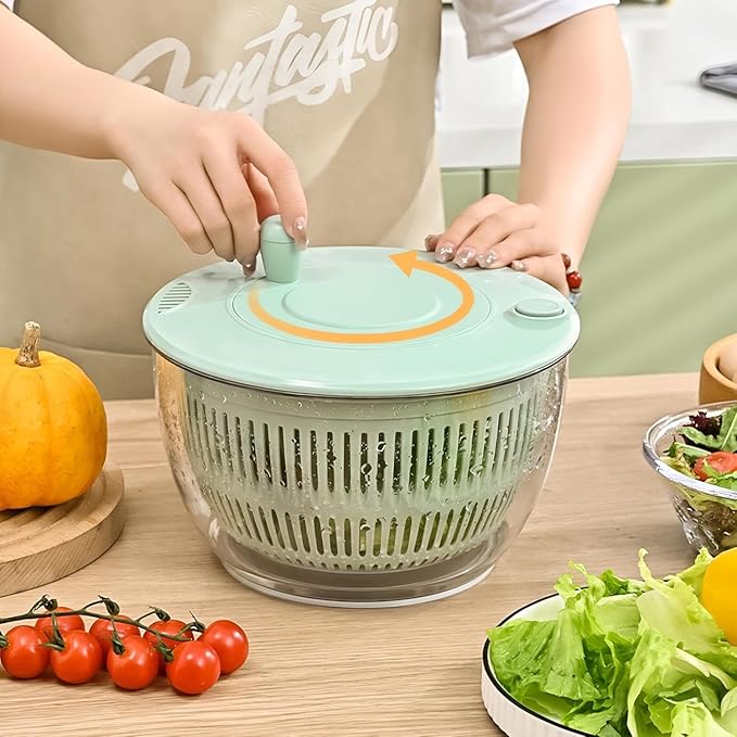 Large Salad Spinner and Slicer - 5.3 Qt, Grater with Container and Lid & Kitchen Gadget set, Vegetable Dryer Grater, with Fruits Wash Bowl, with Slicer and Shredder (Light Green)