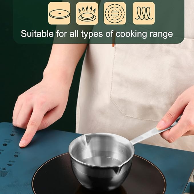 Butter Warmer Pot, 0.8 Quart Milk Warmer Pot with Dual Pour Spouts,Stainless Steel Chocolate Melting Pot,Multifunctional Sauce Pan,for Stove Top, Coffee Tea Soup Warming