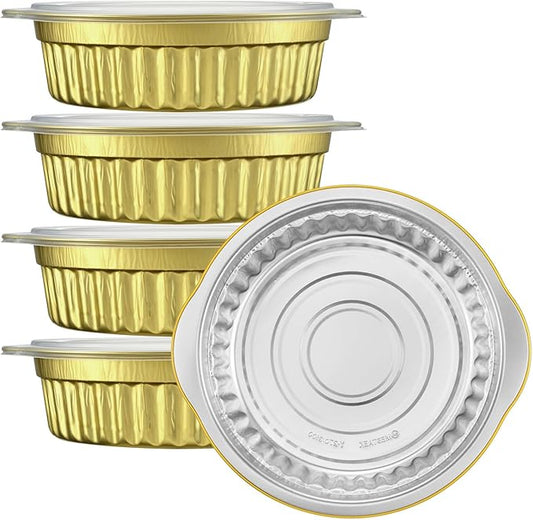 10.5" Extra-Deep Aluminum Foil Pans with Integrated Handles and Snap-On Lids (5 pcs) | 2X Thickness Heavy-Duty Reusable Tin for Baking and Cooking