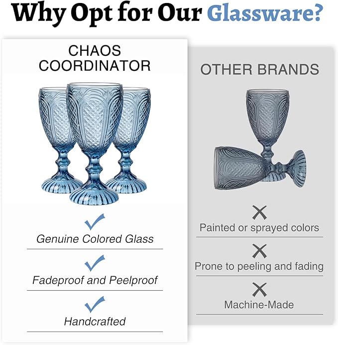 Blue Wine Glasses set of 6,Blue glass goblets made from Solid glass colors, vintage color glassware, drinking glasses for Engagement,Wedding, Birthday 10.5 OZ colored wine glasses