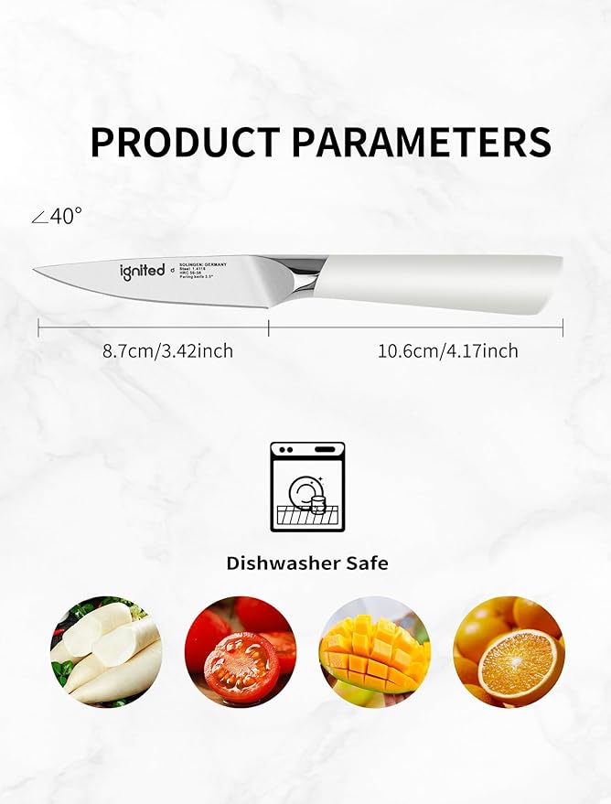 3.5 Inch Paring Knife – German Stainless Steel, Ergonomic Ivory White Handle, Minimalist Small Kitchen Knife for Peeling & Cutting, Ideal Gift for Chefs, Cooks