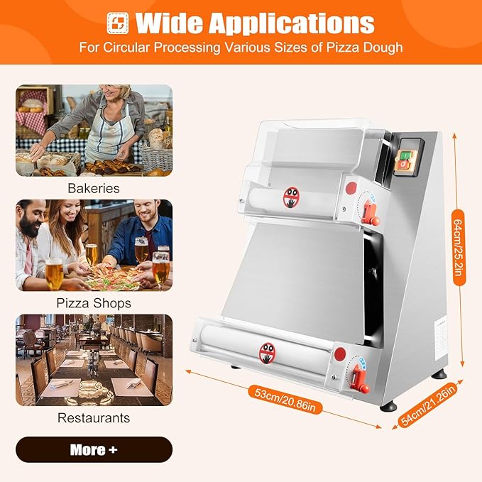 Electric Pizza Dough Sheeter Machine,Automatic Commercial Dough Roller Sheeter,Pasta Maker Machine for Icing Pizza,Pizza Press Stainless Steel for Bread Marzipan and Puff Pastry (370W)