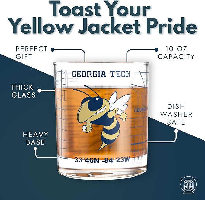 Greenline Goods – Georgia Tech University Yellow Jackets College Whiskey Glasses (Set of 2), 10 oz – Full-Color Logo + Campus Map