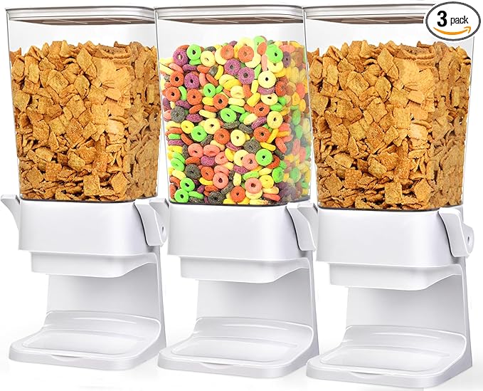 Cereal Dispenser Countertop Large Cereal Containers Storage Dispenser For Pantry Dry Food Dispenser Countertop Rice Candy Dispenser Machine For Snack,Nuts, Granola(White,3 pack)