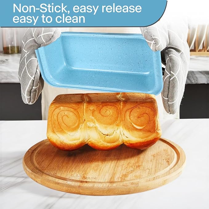 6-Pieces Baking Pans Set Nonstick, Bakeware Sets Stackable, Carbon Steel Oven Baking Set Easy to Use, Unique Blue Baking Sheet Set for Kitchen