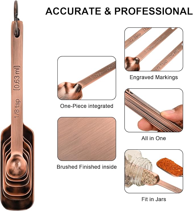 Copper Measuring Cups and Spoons Set 17 for Dry & Liquid, Metric & Us Stainless Steel Measuring Cups and Spoons Set with Leveler for Kitchen & Baking with 3/4 & 2/3 Measurer Cup
