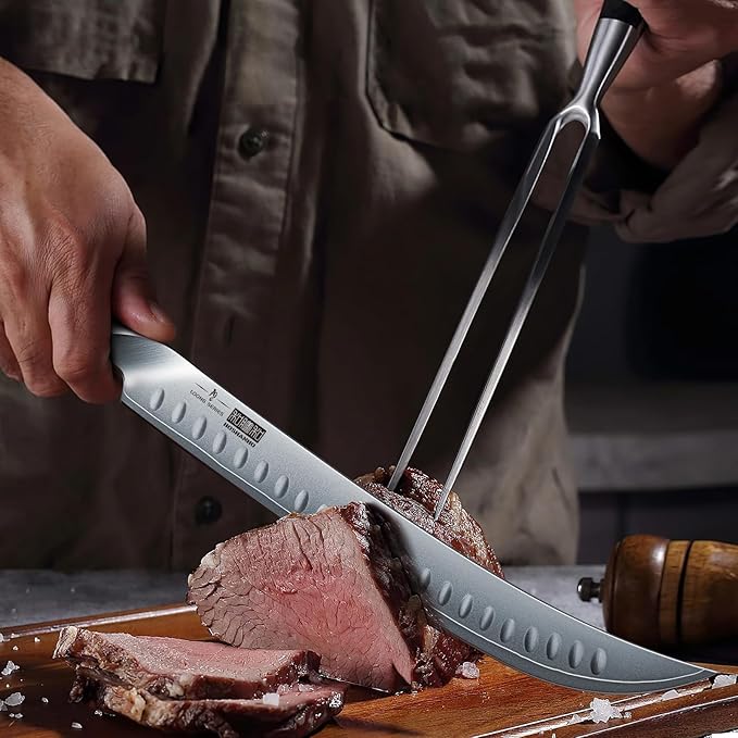 Carving Slicing Knife, 12 Inch Japanese High Carbon Steel Brisket Knife with Ergonomic Pakkawood Handle, Razor Sharp Curved Butcher Breaking Knives for Meat Cutting