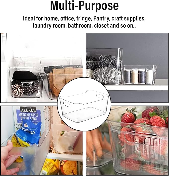 Clear Plastic Storage Bins for Kitchen Organization or Pantry Organizers and Storage, Freezer Fridge Organizer Storage Containers Bin for Organizing Refrigerator Medicine Closet Cabinet Organizers