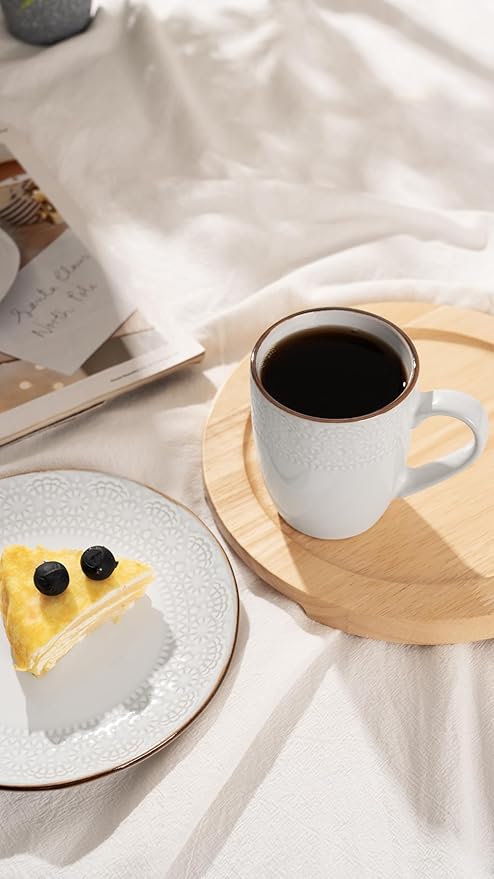 famiware Coffee Mugs Sets for 6, Eden 12 oz Mug Set, Coffee Cups with Handle for Coffee, Tea, Cocoa and Milk, Microwave and Dishwasher Safe, White Floral