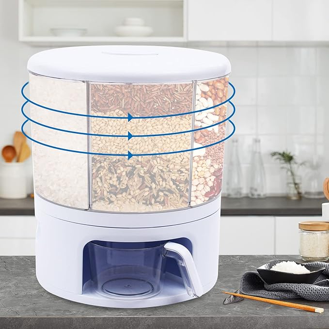 360° Rotatable Cereal Dispenser, One-Click Rice Output, Visible Round Multigrain Tank Cup Dry Rice Container Food Dispenser Sealed Grains Cans Grain Storage Tank for Storage Small Beans (Style 1)