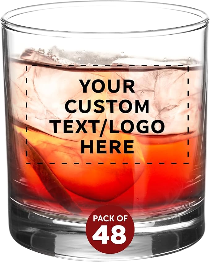 Custom Lexington Rocks Whiskey Glass 10.5 oz, Set of 48, Personalized Bulk Pack - Perfect for Scotch, Bourbon, Whiskey, Cocktail - Clear