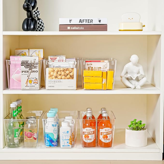 6 Pack Large Clear Plastic Storage Bins,Plastic Containers with Handle for Pantry Organizer and Storage,Perfect for Kitchen,Fridge,Cabinet, Closet,Bathroom Under Sink Storage