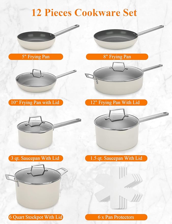 ChefRobot Nonstick Ceramic Cookware Set Healthy Pots And Pans Set Induction Kitchen Cookware sets Non Toxic Pots And Pan Set,PFOA ＆ PTFE Free (18 pcs)